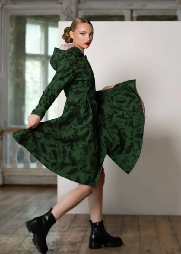 RainSisters Forest Flower Water-Repellent 50's Raincoat Green