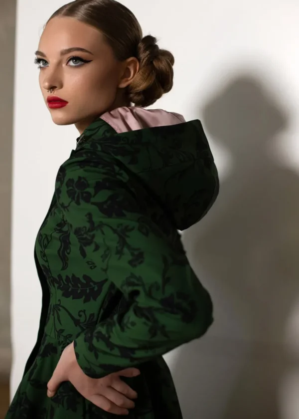 RainSisters Forest Flower Water-Repellent 50's Raincoat Green