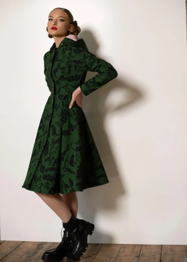 RainSisters Forest Flower Water-Repellent 50's Raincoat Green