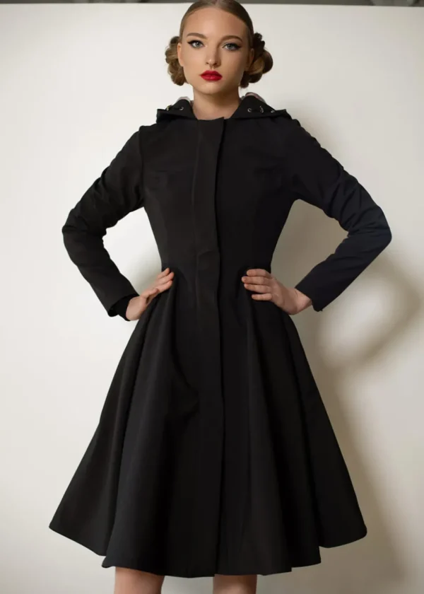 RainSisters Midnight Water-Repellent 50's Raincoat Black Pink