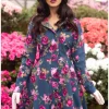 RainSisters Misty Rose Water-Repellent 50's Raincoat Blue