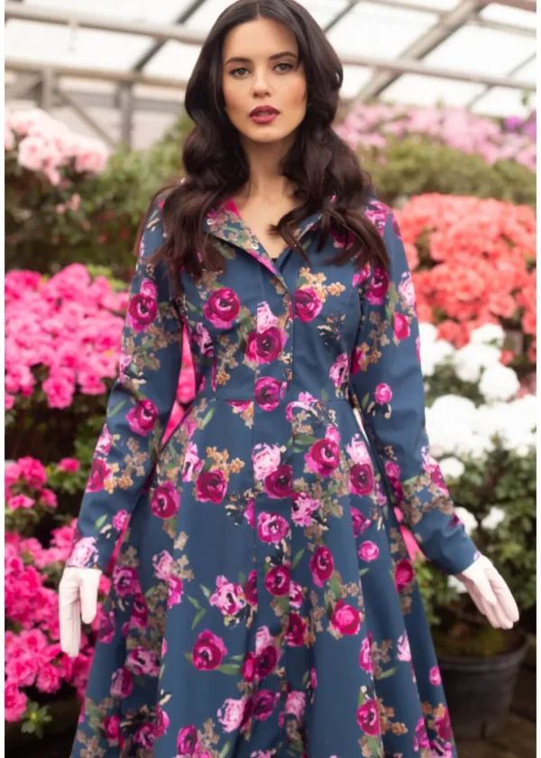 RainSisters Misty Rose Water-Repellent 50's Raincoat Blue