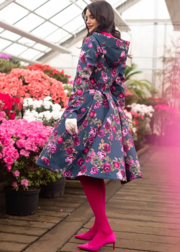 RainSisters Misty Rose Water-Repellent 50's Raincoat Blue