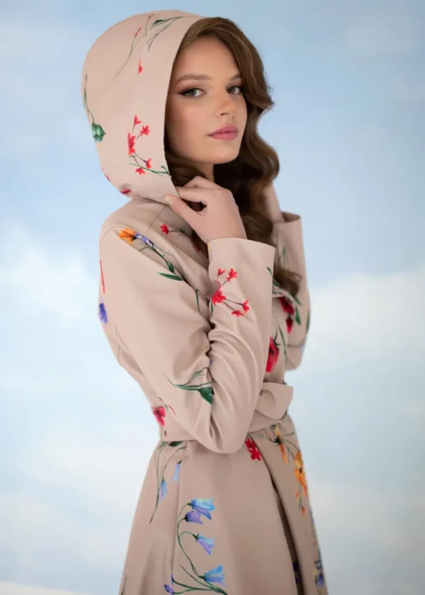 RainSisters Spring Blossom Water-Repellent 50's Raincoat Beige