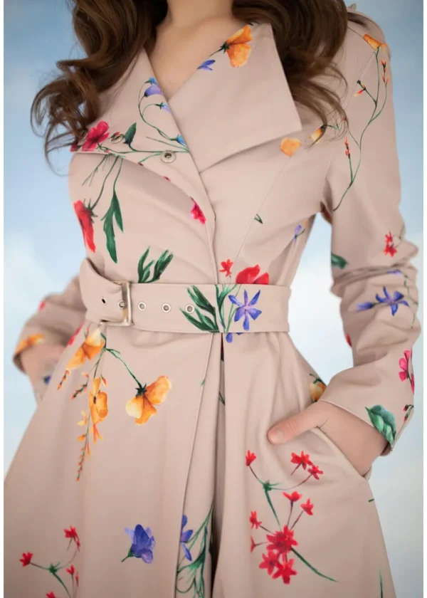 RainSisters Spring Blossom Water-Repellent 50's Raincoat Beige