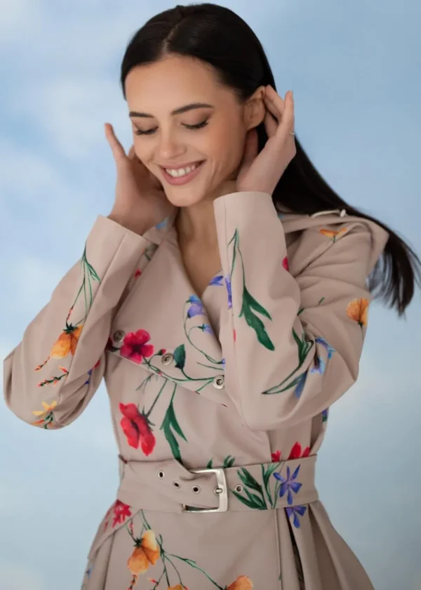 RainSisters Spring Blossom Water-Repellent 50's Raincoat Beige