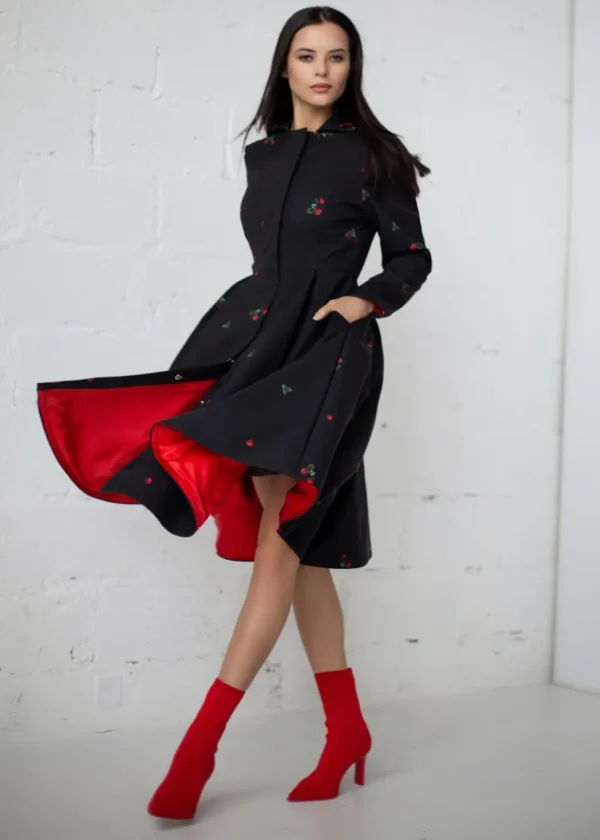 RainSisters Strawberry Water-Repellent 50's Raincoat Black