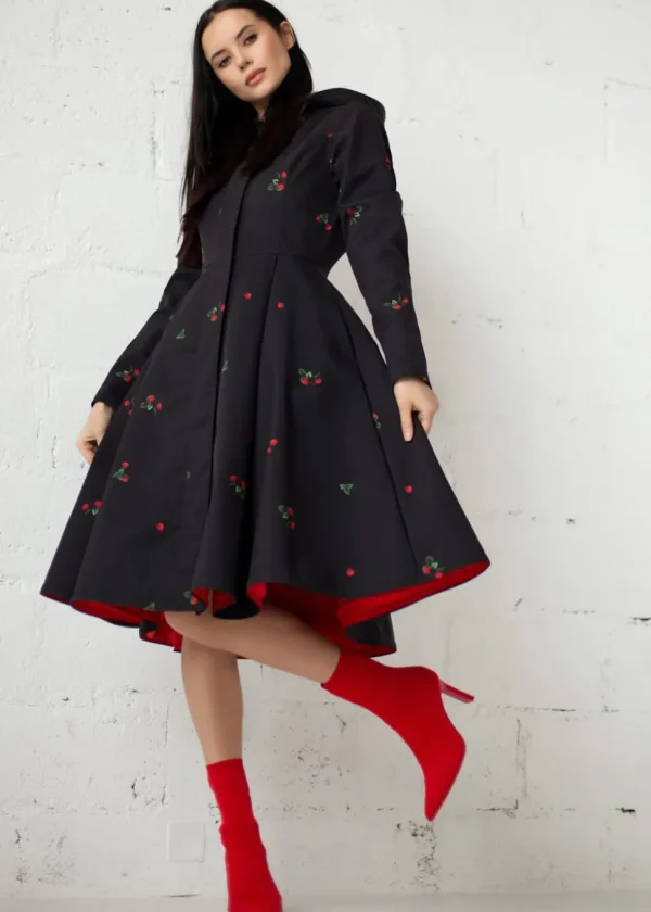 RainSisters Strawberry Water-Repellent 50's Raincoat Black
