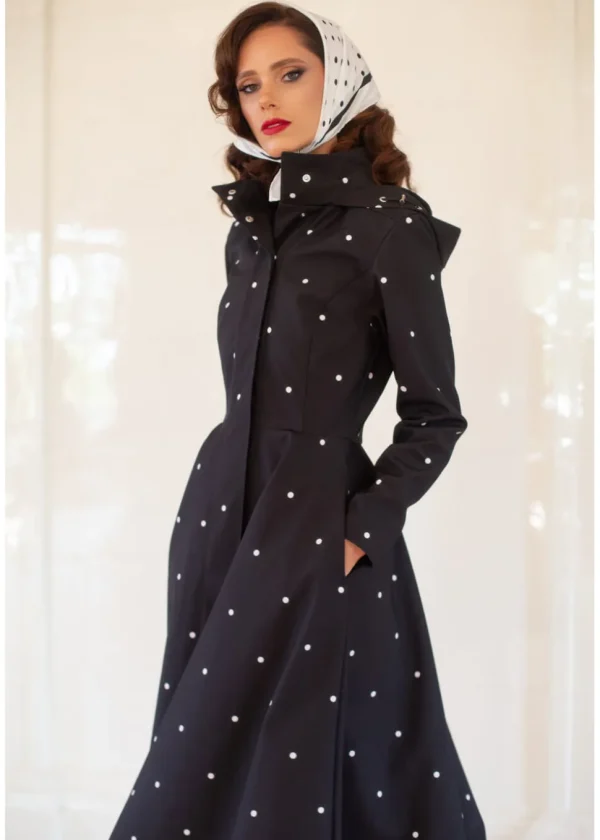 RainSisters Timeless Polka Dots Water-Repellent 50's Raincoat Black