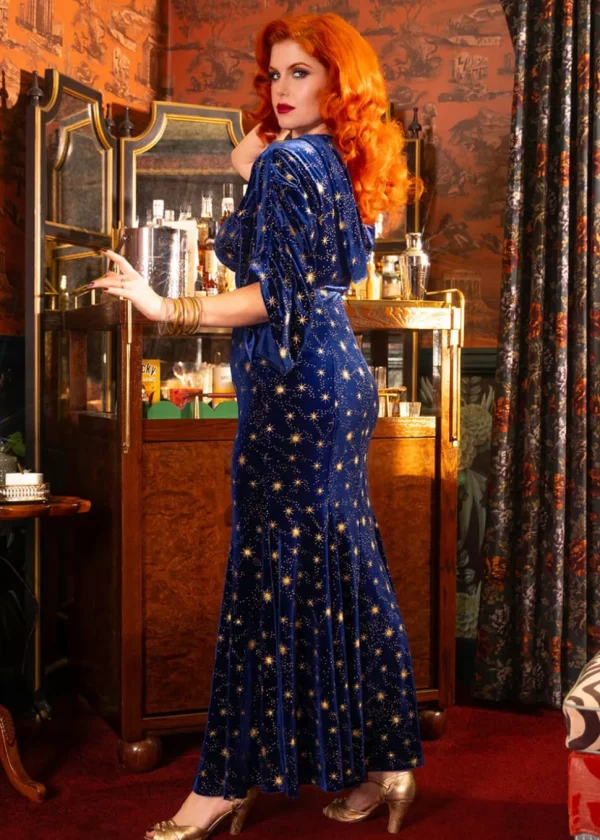 Rebel Love Bewitched Starry Skies Velvet Maxi Evening Dress Blue