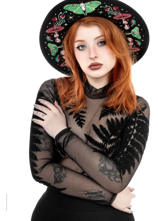Restyle Autumnal Equinox Moth Mushroom Embroidery Hat Black