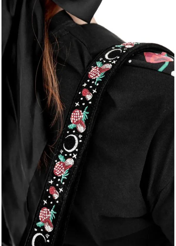 Restyle Autumnal Equinox Moth Mushroom Embroidery Hobo Bag Black