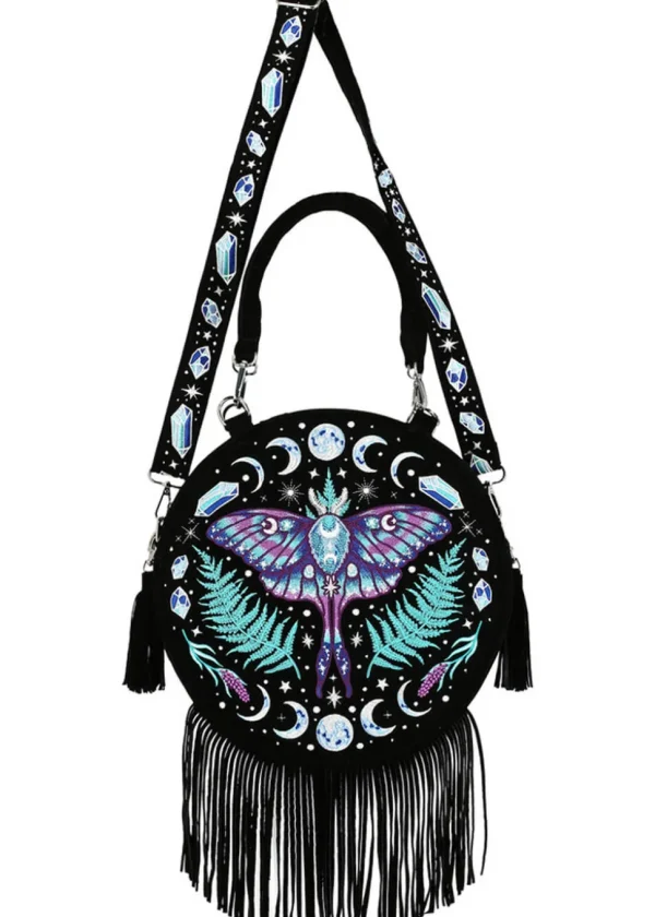 Restyle Enchanted Forest Moth Fern Round Bag Black