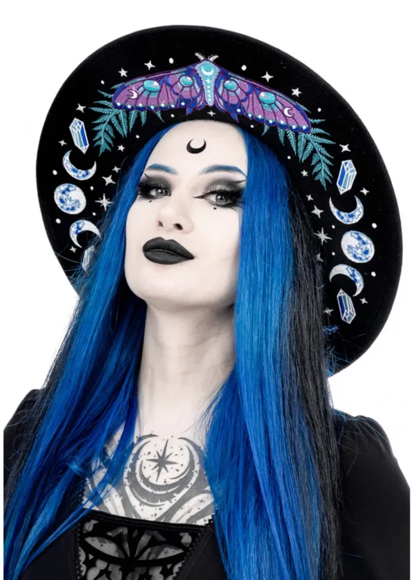 Restyle Enchanted Forest Moth Fern Embroidery Hat Black
