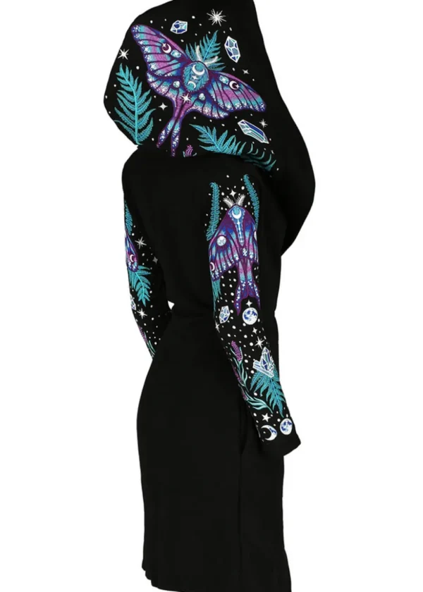 Restyle Enchanted Forest Moth Fern Embroidery Hoodie Black