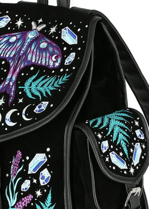 Restyle Enchanted Forest Moth Fern Embroidery Backpack Black