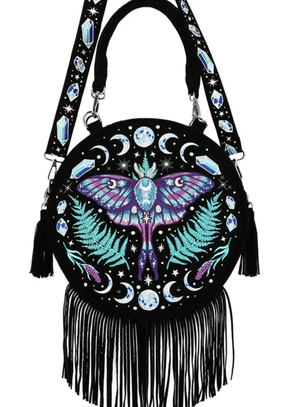 Restyle Enchanted Forest Moth Fern Round Bag Black