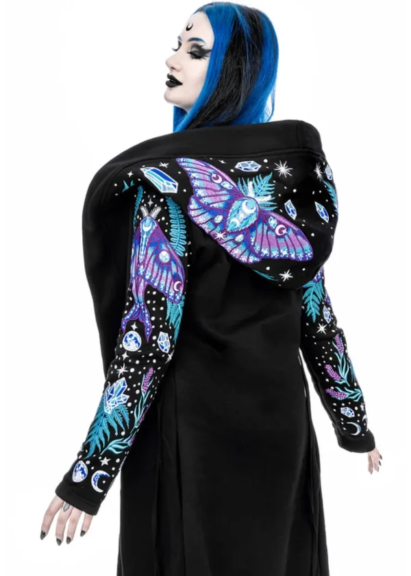 Restyle Enchanted Forest Moth Fern Embroidery Hoodie Black