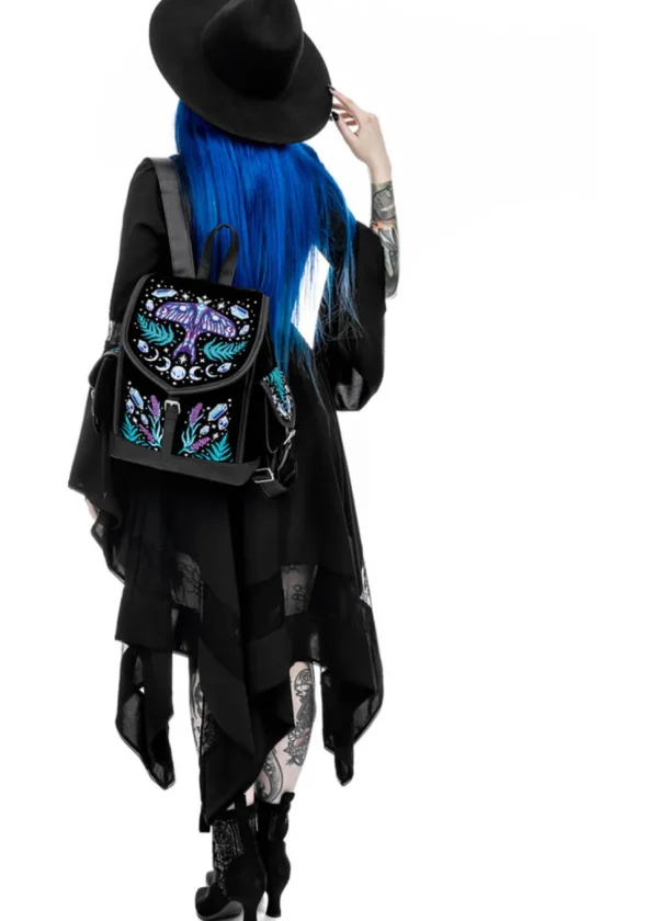 Restyle Enchanted Forest Moth Fern Embroidery Backpack Black