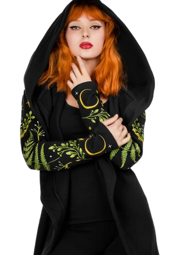 Restyle Herbal Fern Embroidery Hoodie Black