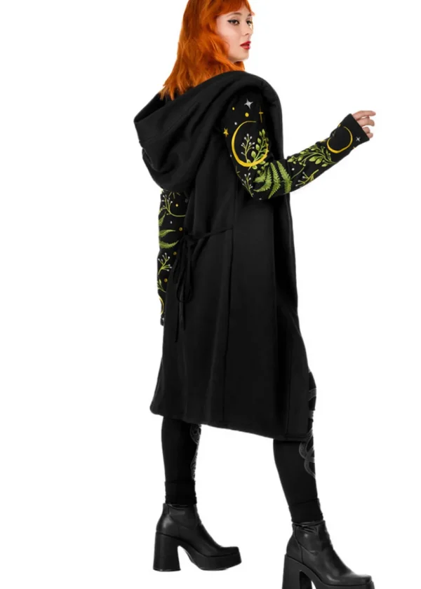 Restyle Herbal Fern Embroidery Hoodie Black