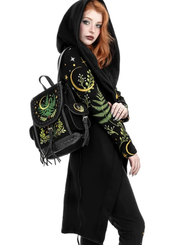 Restyle Herbal Fern Embroidery Backpack Black