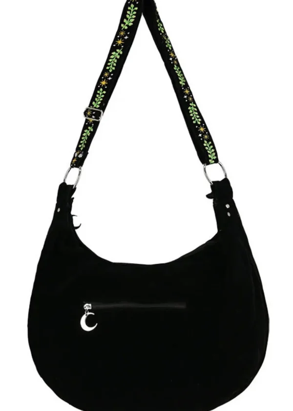 Restyle Herbal Fern Embroidery Hobo Bag Black