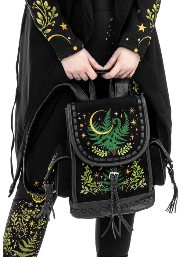 Restyle Herbal Fern Embroidery Backpack Black