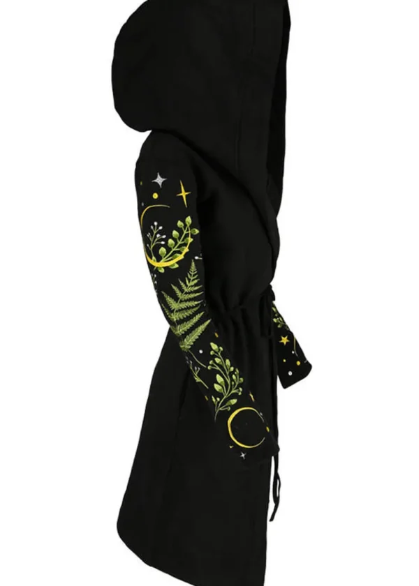 Restyle Herbal Fern Embroidery Hoodie Black
