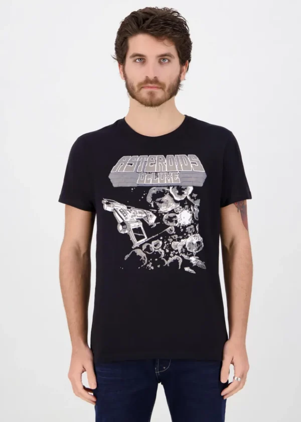 Retro Games Men's Asteroids Tonal Graphic T-Shirt Black