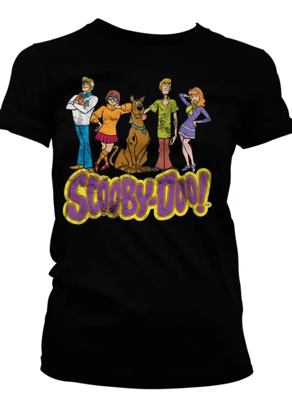 Retro Movies Scooby Doo Team Distressed Girly T-Shirt Black