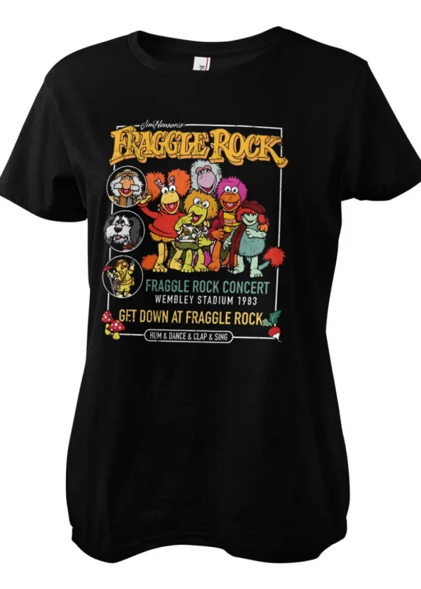 Retro Movies The Fraggles Fraggle Rock Concert Girly T-Shirt Black