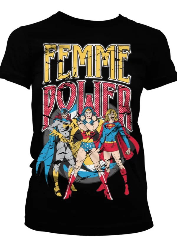Retro Movies Wonder Woman Femme Power Girly T-Shirt Black