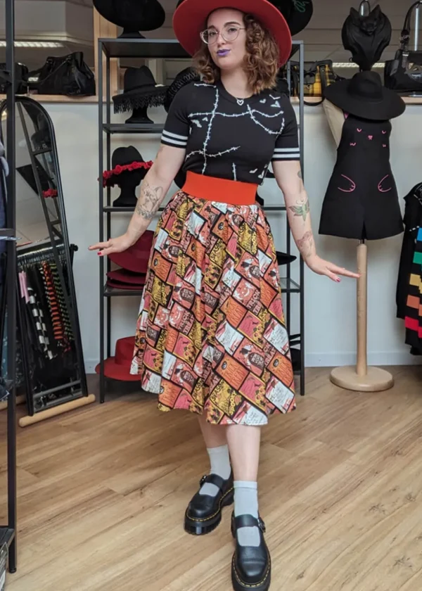 Retrolicious Doris Spooky Labels 50's Swing Skirt Multi