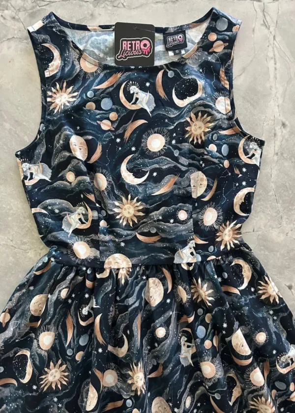 Retrolicious Luna Moon Midi 50's Swing Dress Black