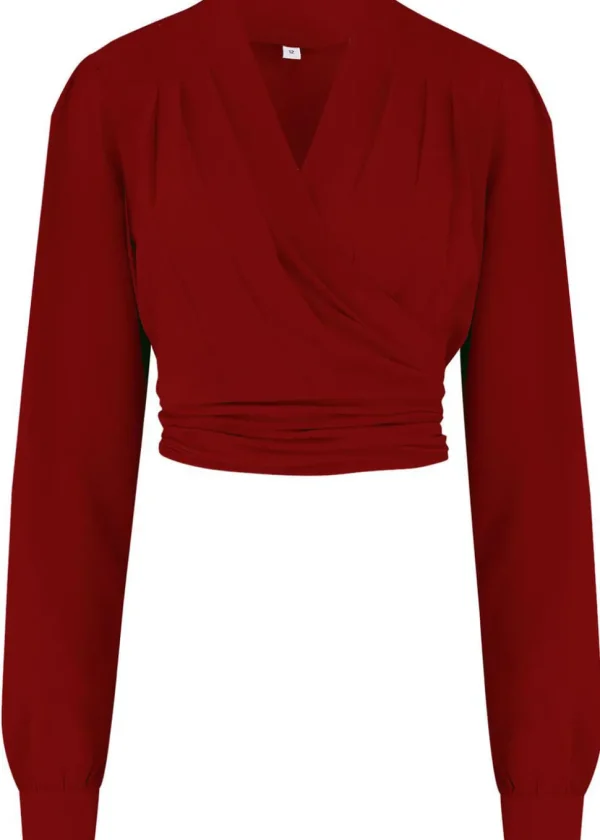 Rock N Romance Darla Long Sleeve 40's Wrap Blouse Wine