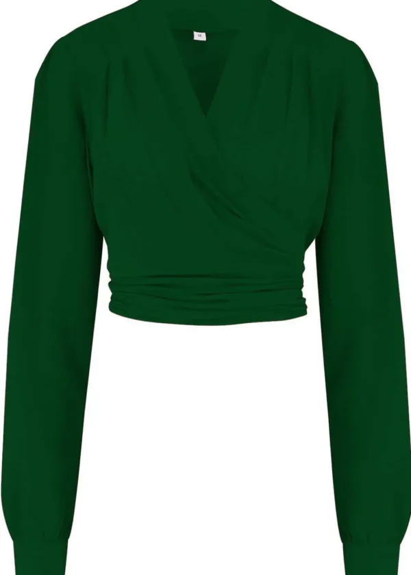 Rock N Romance Darla Long Sleeve 40's Wrap Blouse Green