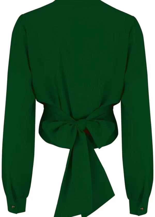 Rock N Romance Darla Long Sleeve 40's Wrap Blouse Green