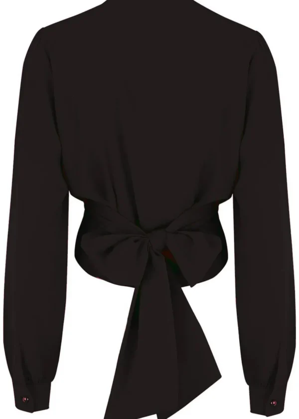 Rock N Romance Darla Long Sleeve 40's Wrap Blouse Black