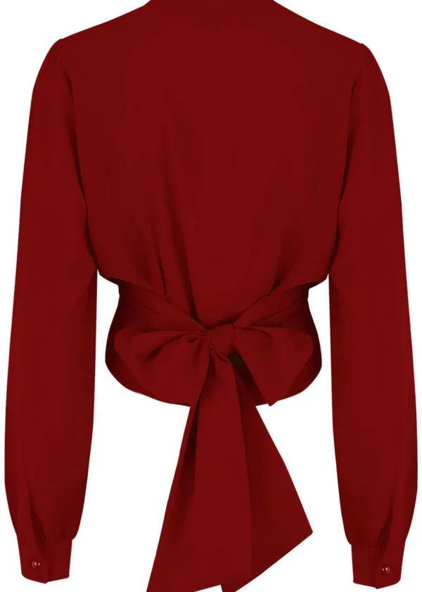 Rock N Romance Darla Long Sleeve 40's Wrap Blouse Wine