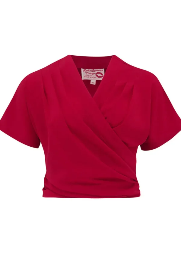 Rock N Romance Darla Short Sleeve 40's Wrap Blouse Red