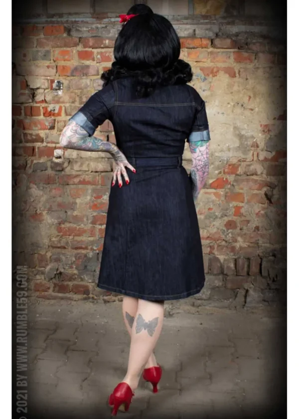 Rumble59 Rockabilly Denim A-Line Dress Navy