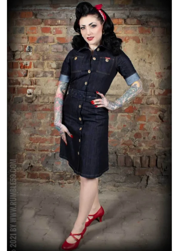 Rumble59 Rockabilly Denim A-Line Dress Navy