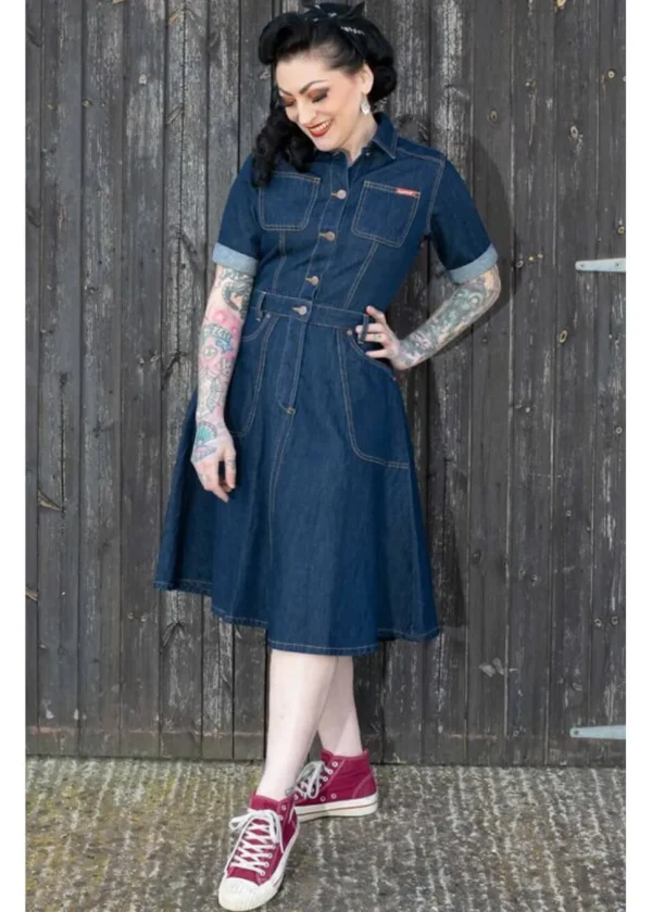 Rumble59 Rocking Rosie Jeans 50's A-Line Dress Navy