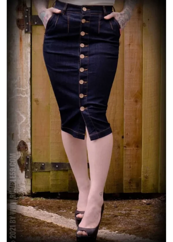 Rumble59 Second Skin Jeans 50's Pencil Skirt Denim Navy