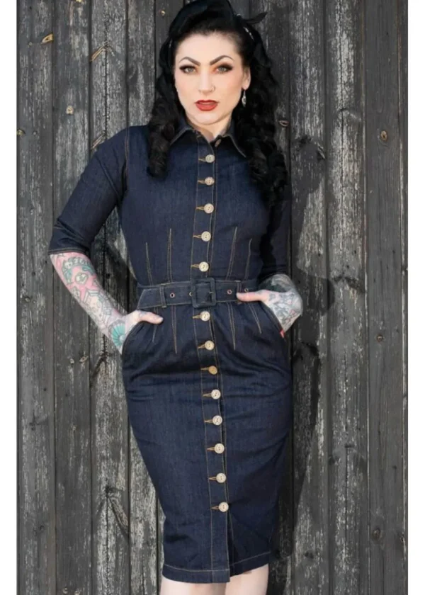 Rumble59 Second Skin Jeans 50's Pencil Dress Denim Navy