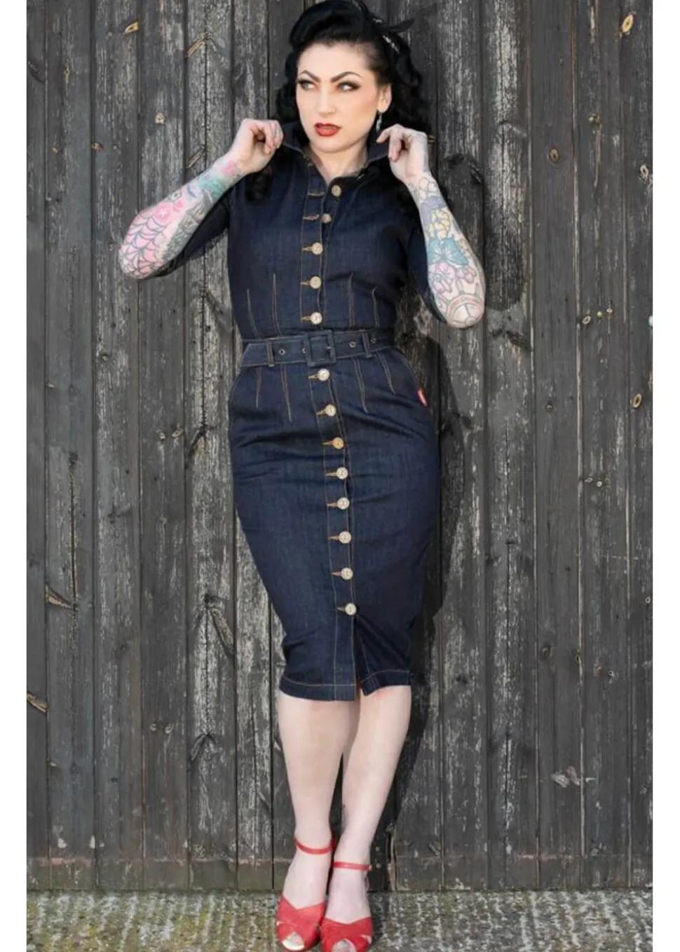 rumble_second_skin_jeans__1.webp Rumble59 Second Skin Jeans 50's Pencil Dress Denim Navy