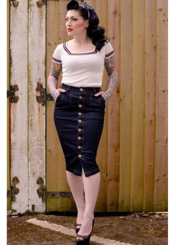 Rumble59 Second Skin Jeans 50's Pencil Skirt Denim Navy