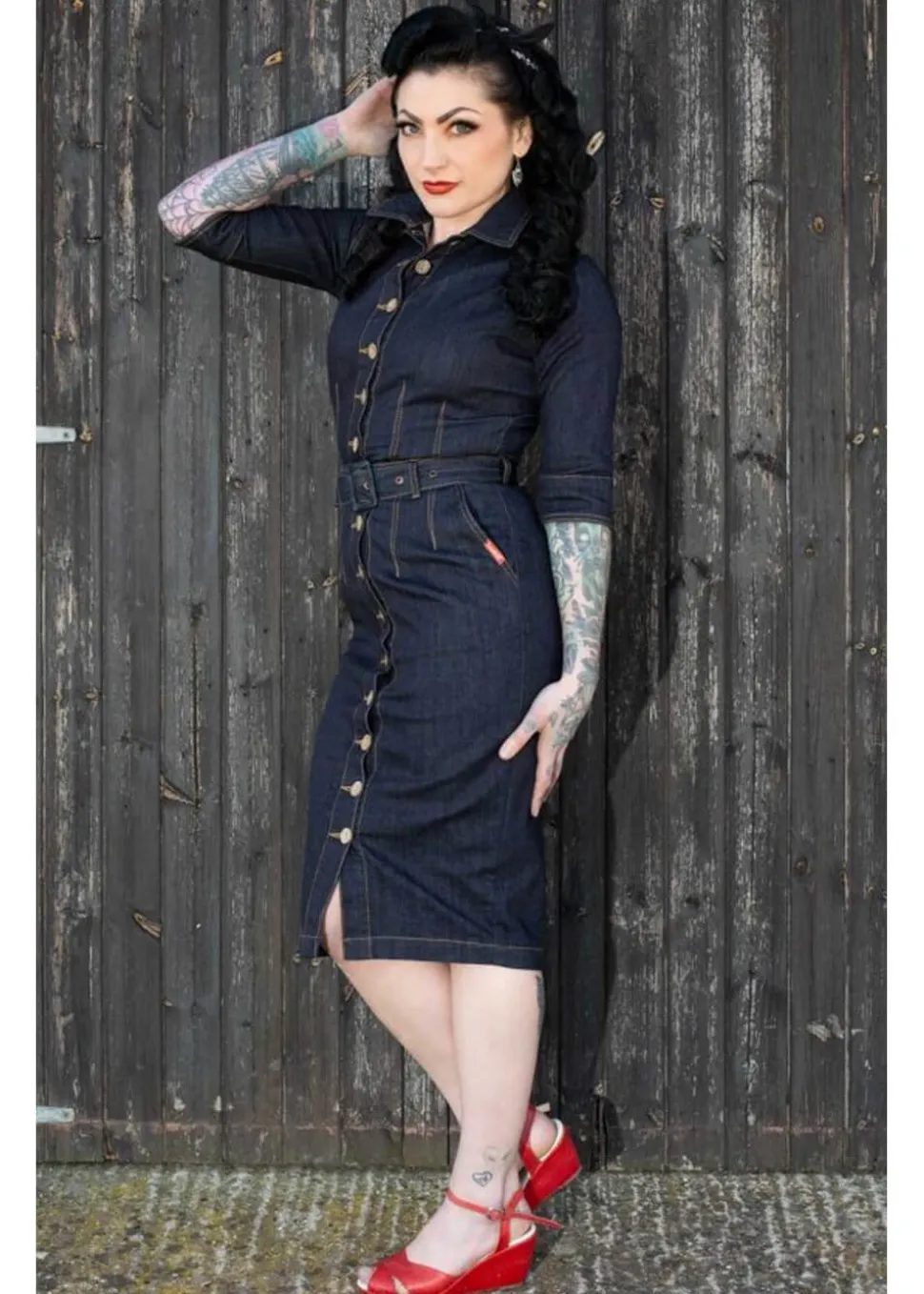 rumble_second_skin_jeans__2.webp Rumble59 Second Skin Jeans 50's Pencil Dress Denim Navy