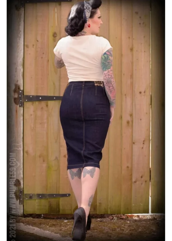 Rumble59 Second Skin Jeans 50's Pencil Skirt Denim Navy
